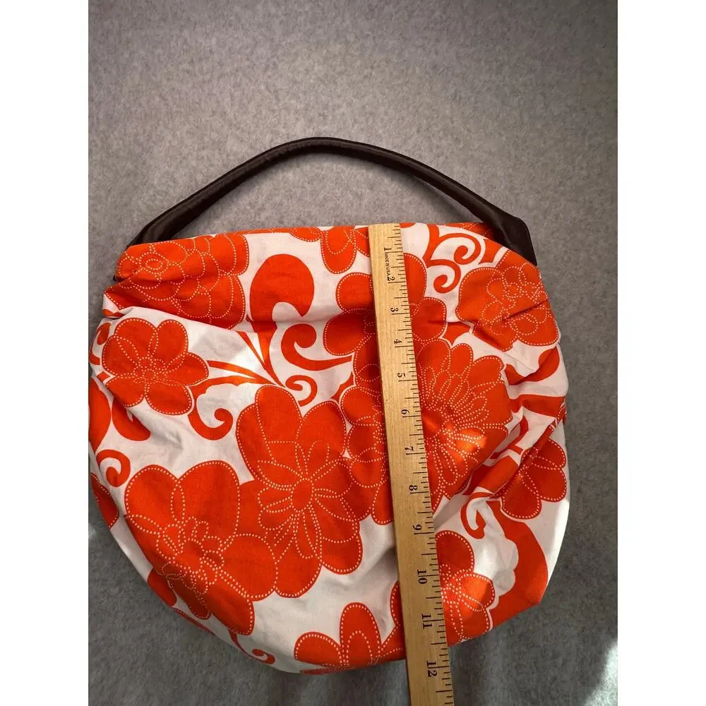 Saks Fifth Avenue Floral Canvas Shoulder Bag Orange Single Handle Retro 70s